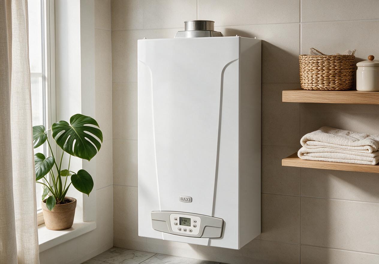 Установка настенного газового котла Baxi в котельной